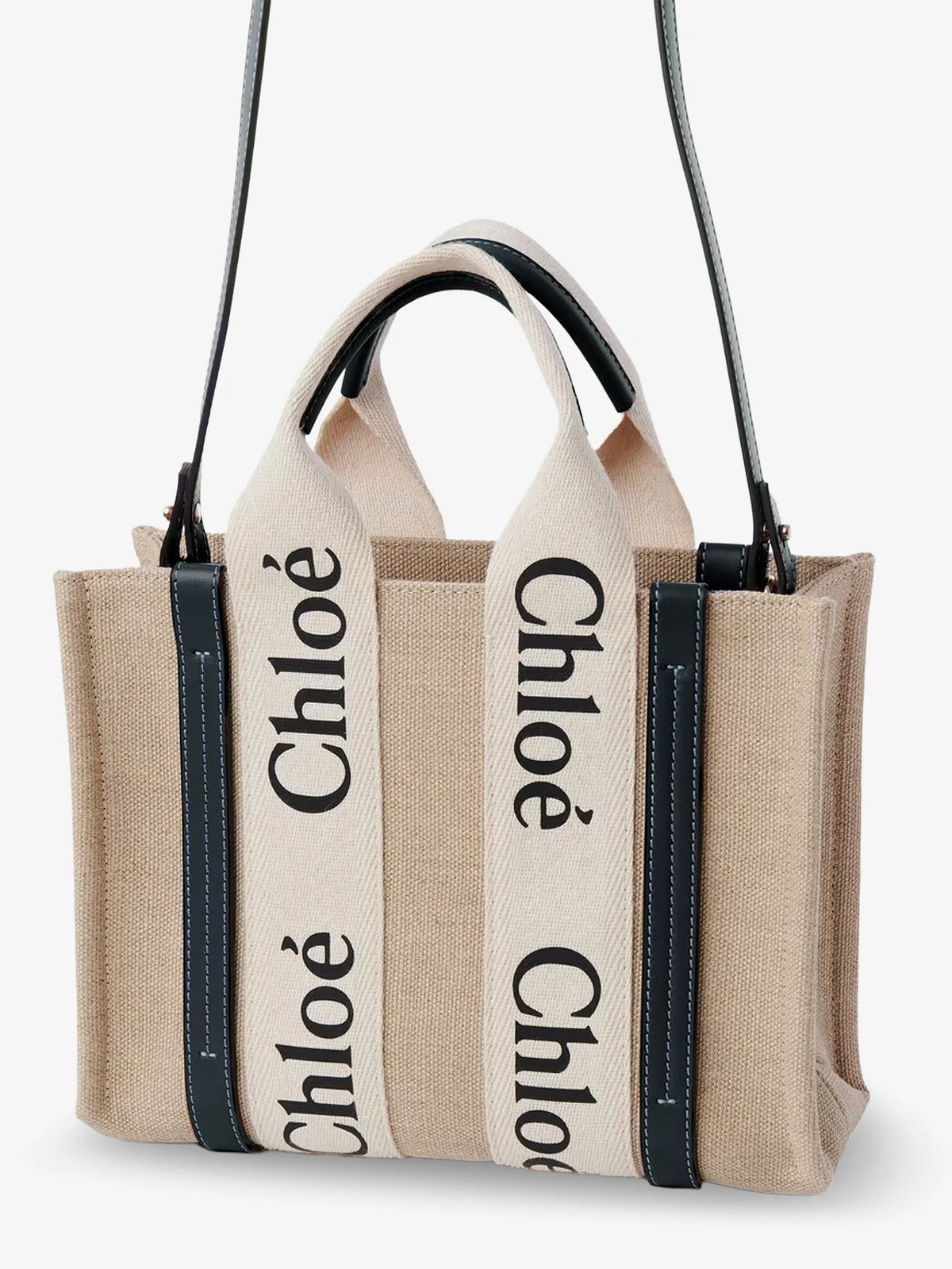 Woody linen canvas and leather crossbody bag