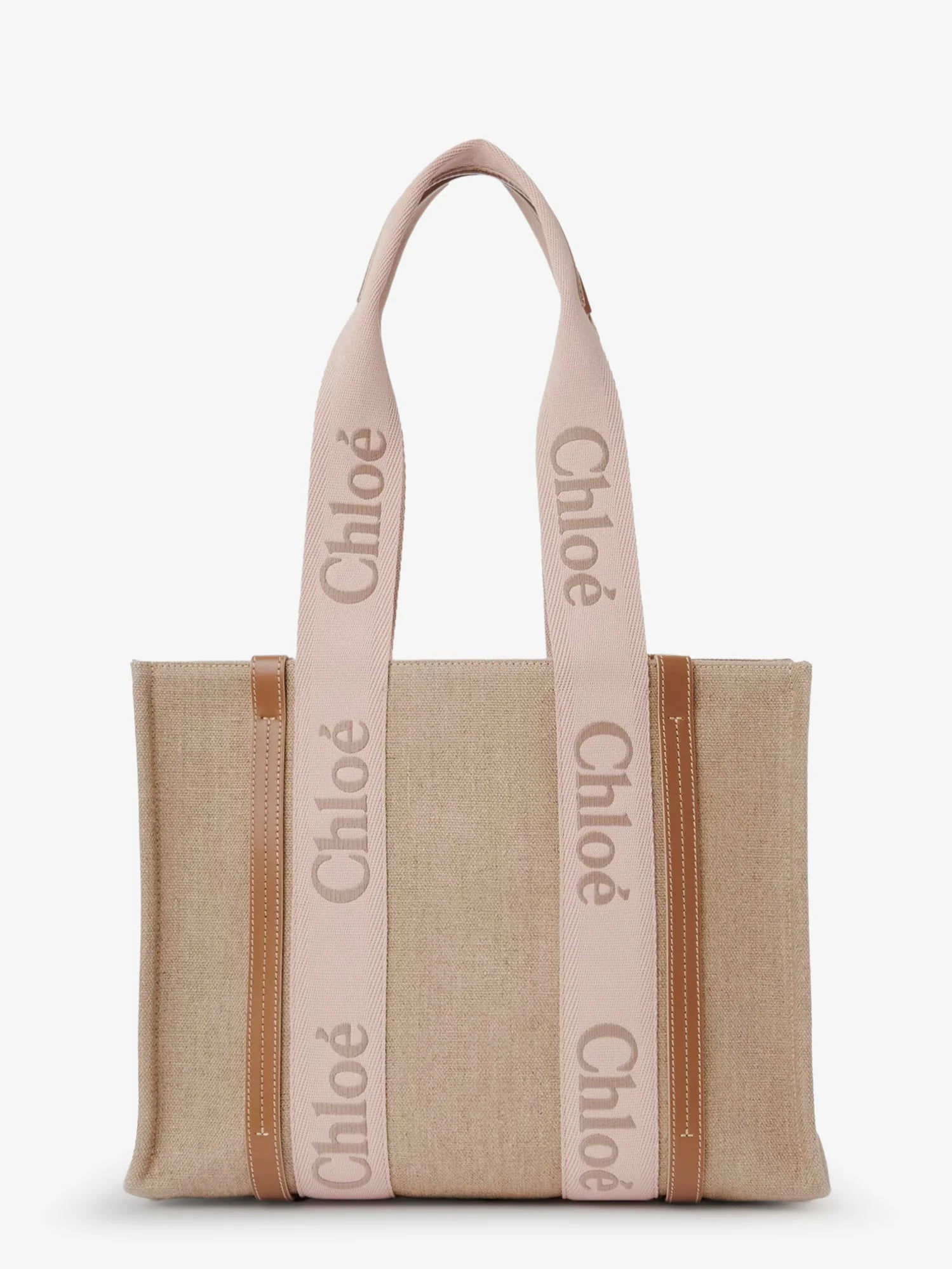 Woody linen shoulder bag with front embroidered logo