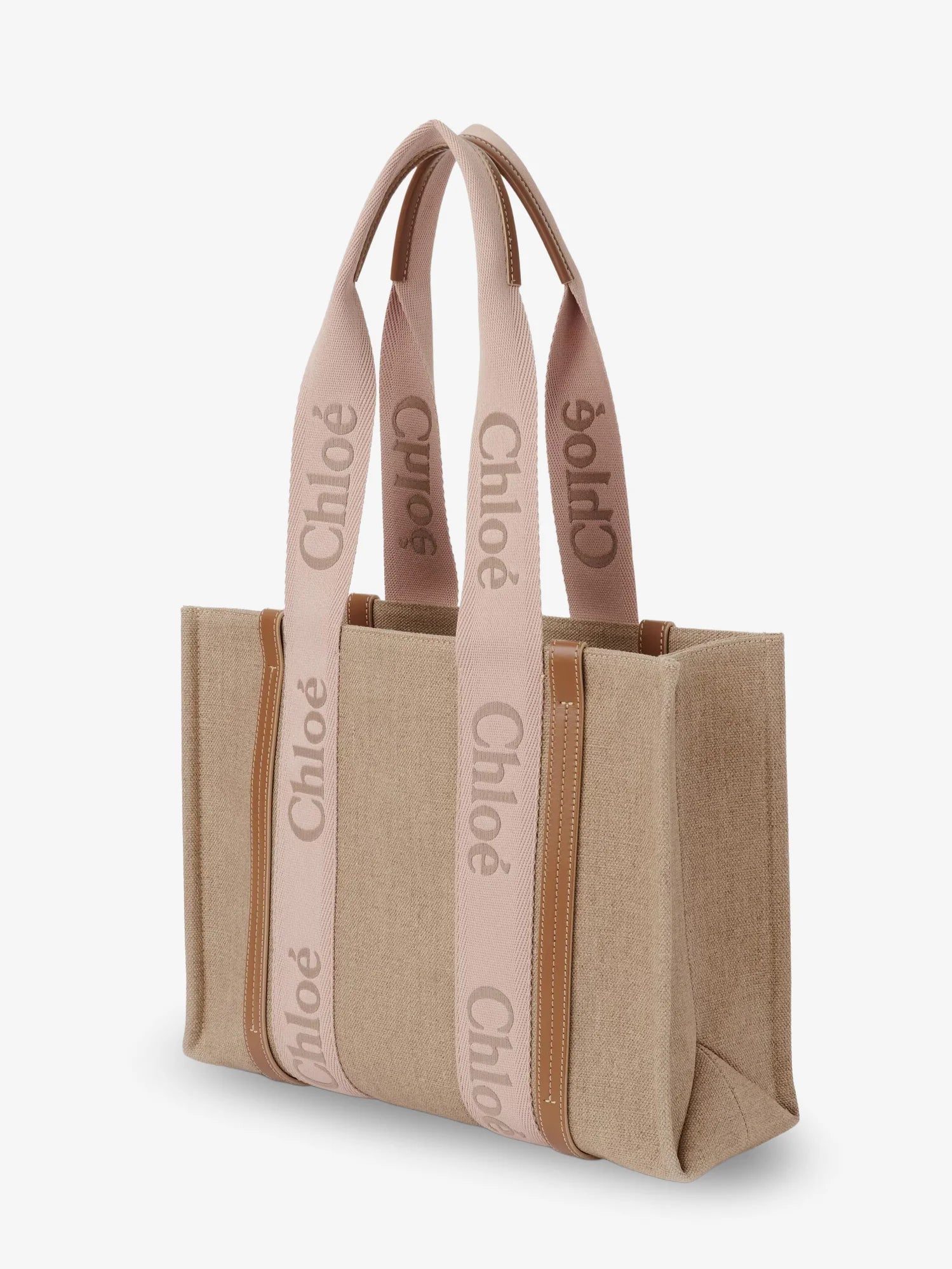 Woody linen shoulder bag with front embroidered logo