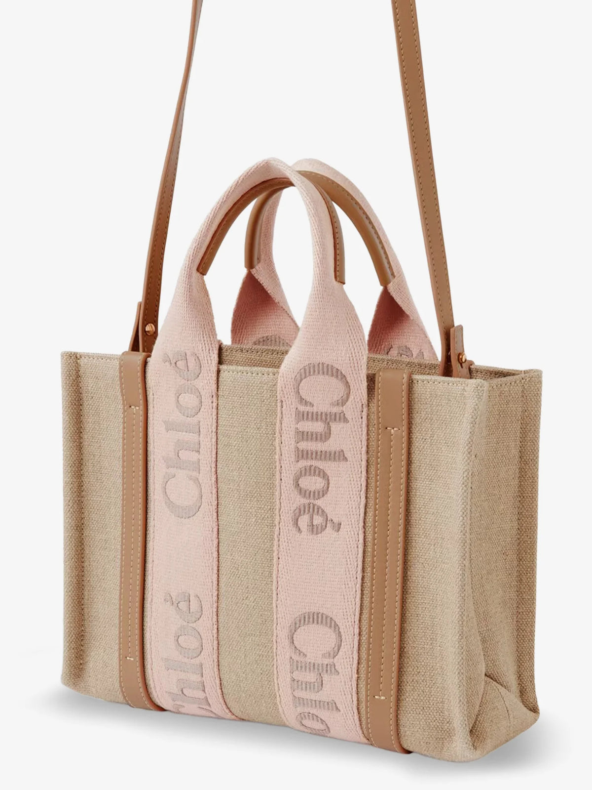 Woody linen canvas and leather crossbody bag