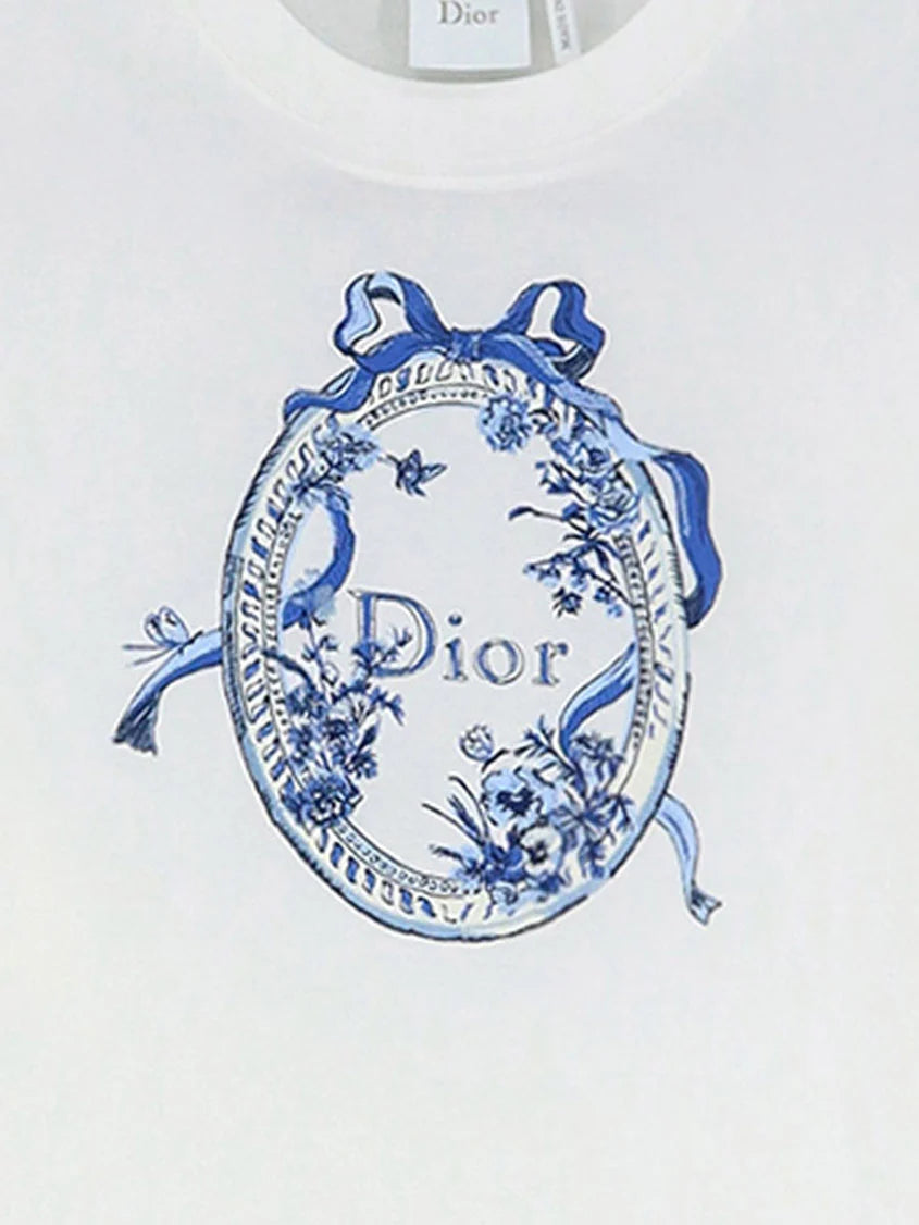 Dioriviera Cotton T-Shirt with Toile de Jouy Floral Garden Print