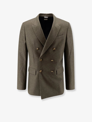 Virgin wool and cashmere flannel double-breasted blazer