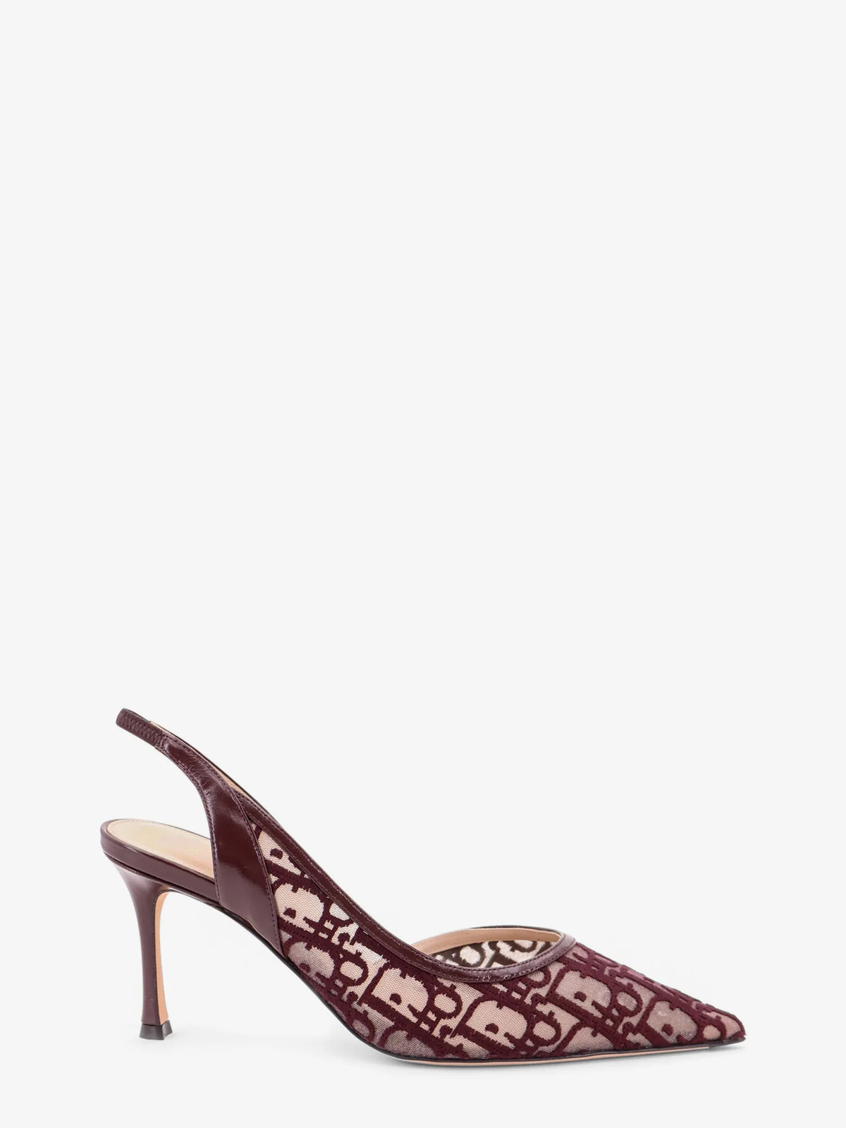 Adiorable Slingback mesh décolleté with burgundy Dior Oblique embroidery