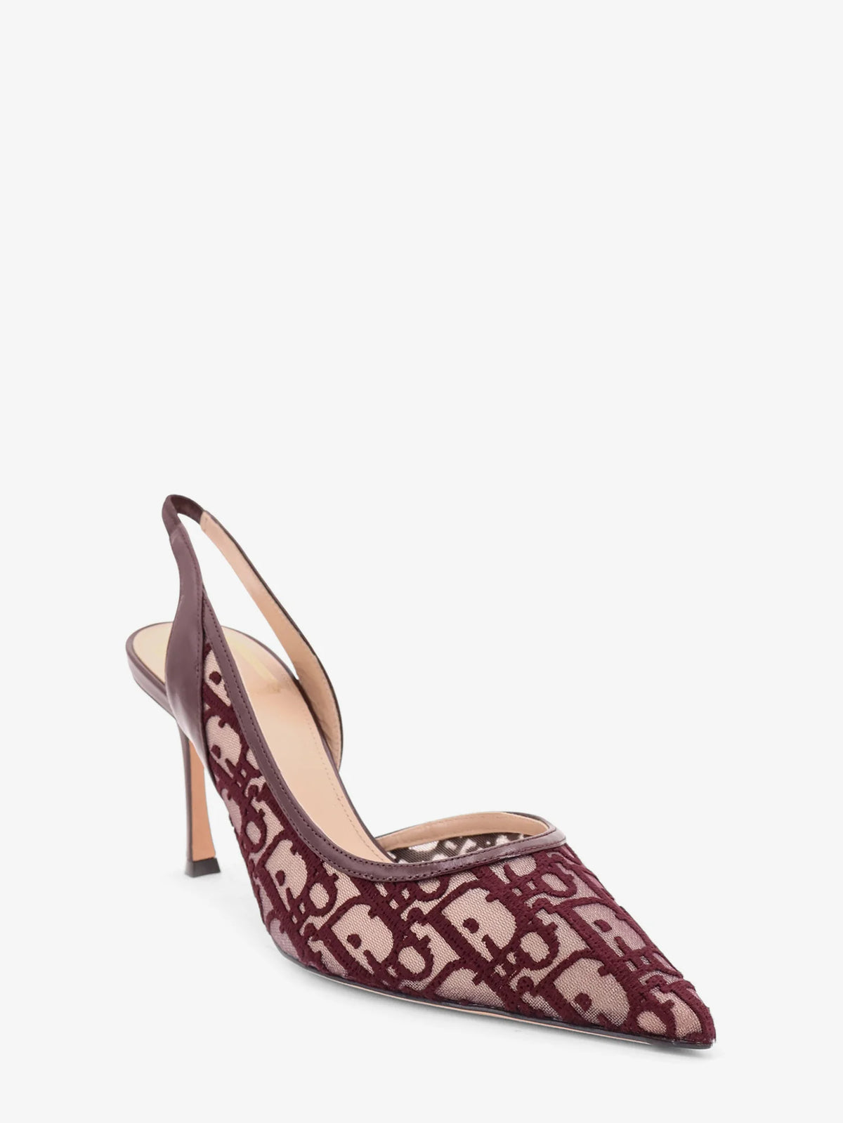 Adiorable Slingback mesh décolleté with burgundy Dior Oblique embroidery