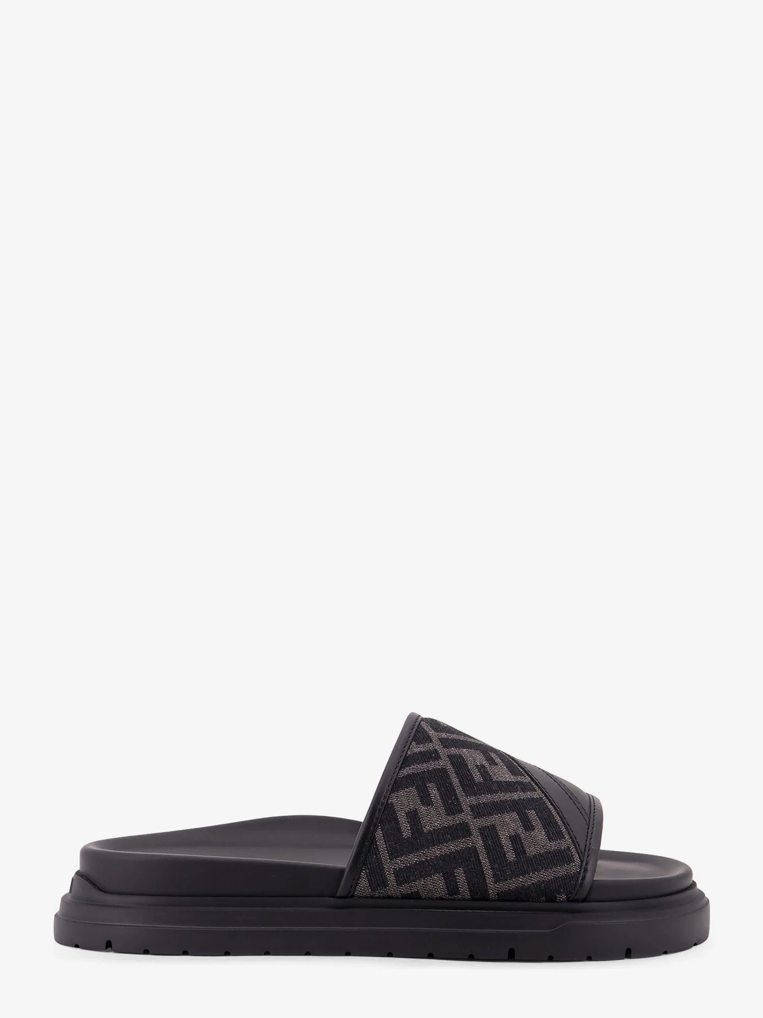 Low leather sandals with FF jacquard insert