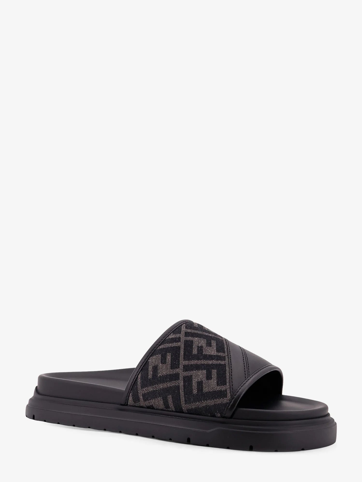 Low leather sandals with FF jacquard insert
