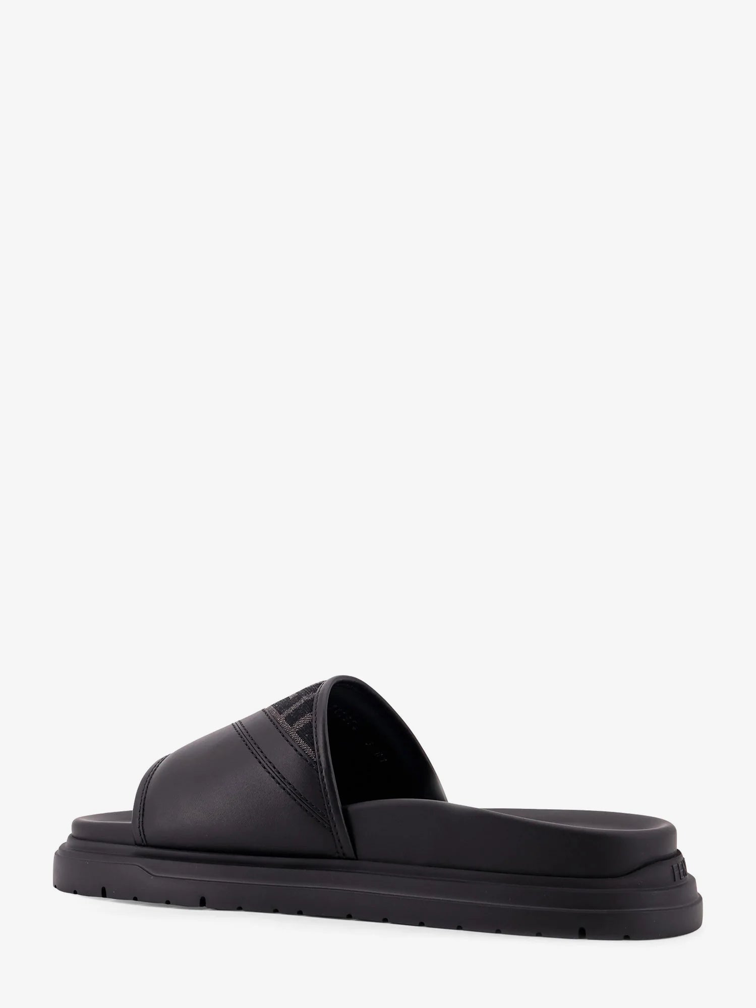 Low leather sandals with FF jacquard insert