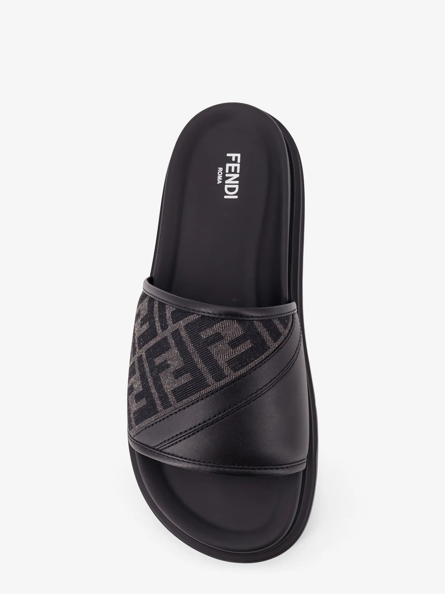 Low leather sandals with FF jacquard insert