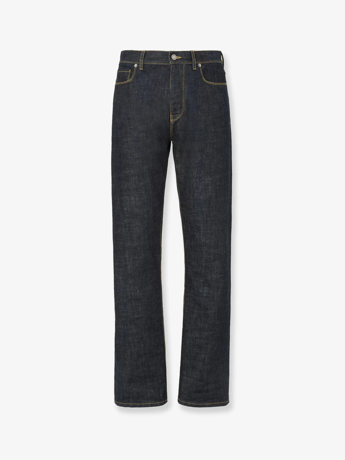 Navy blue five-pocket full-length jeans