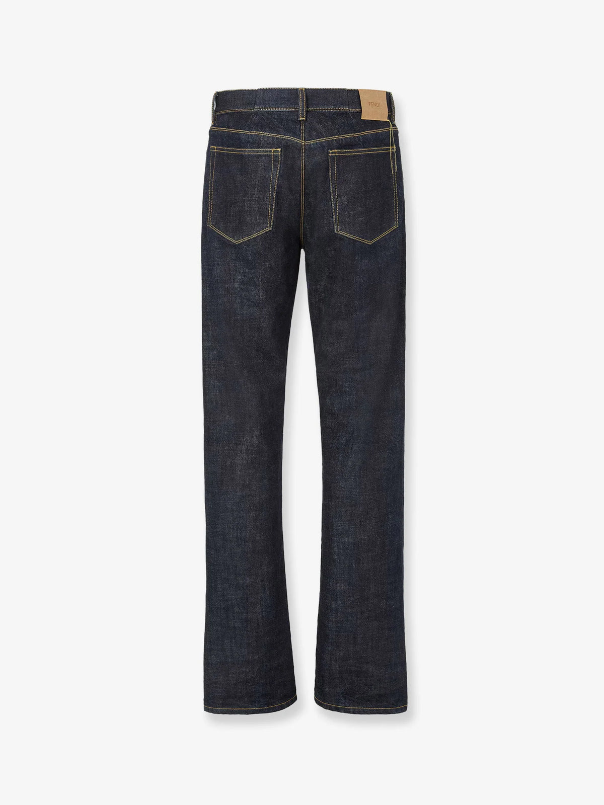 Navy blue five-pocket full-length jeans