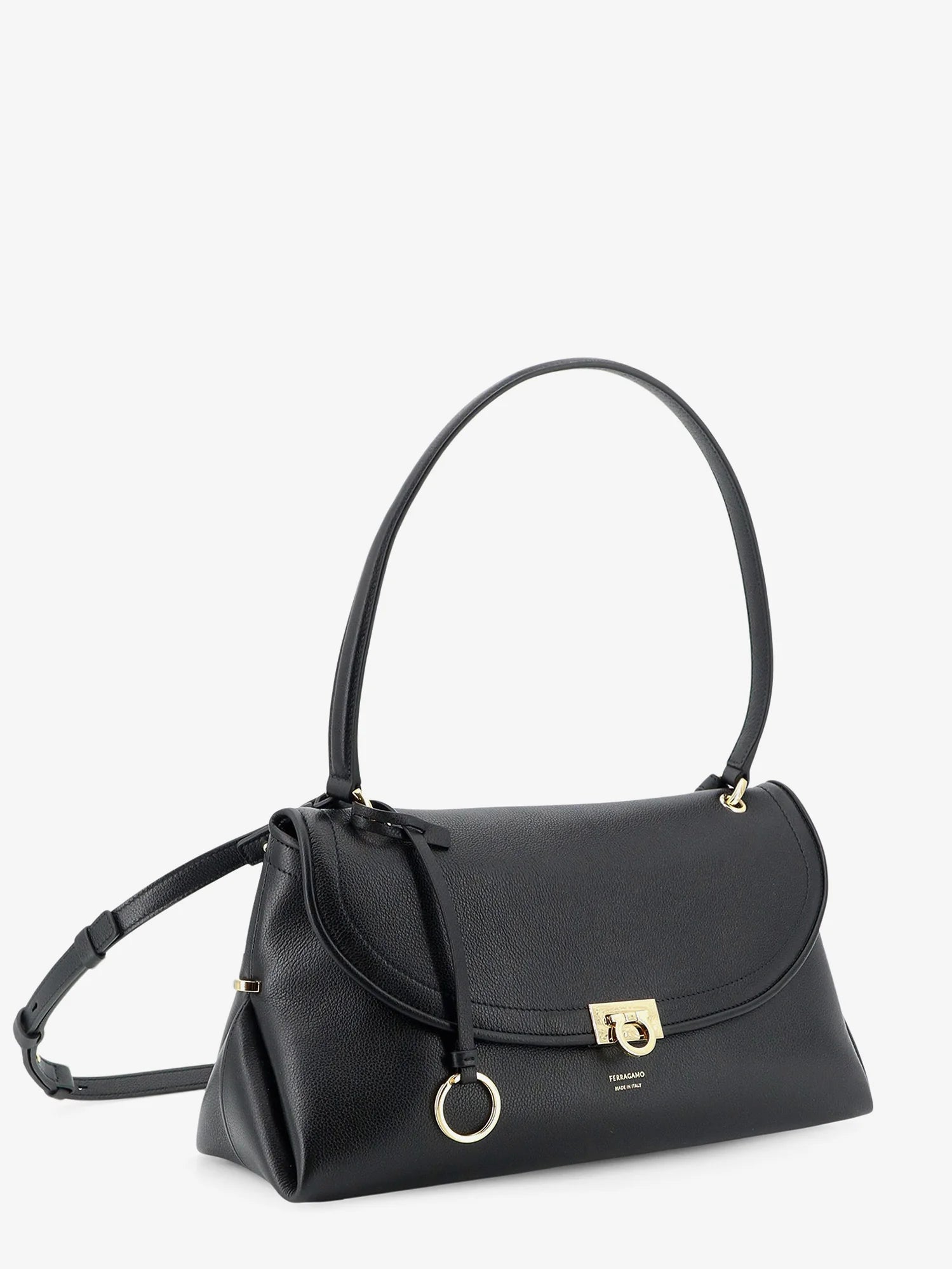 Leather shoulder bag with Gancini detail
