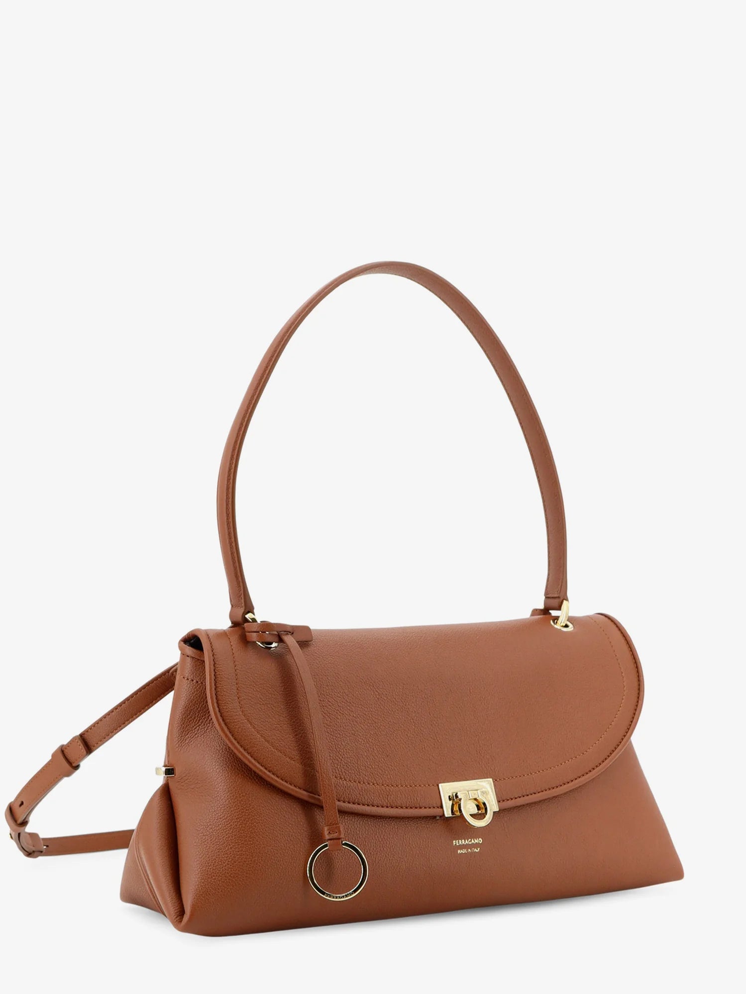 Leather shoulder bag with Gancini detail
