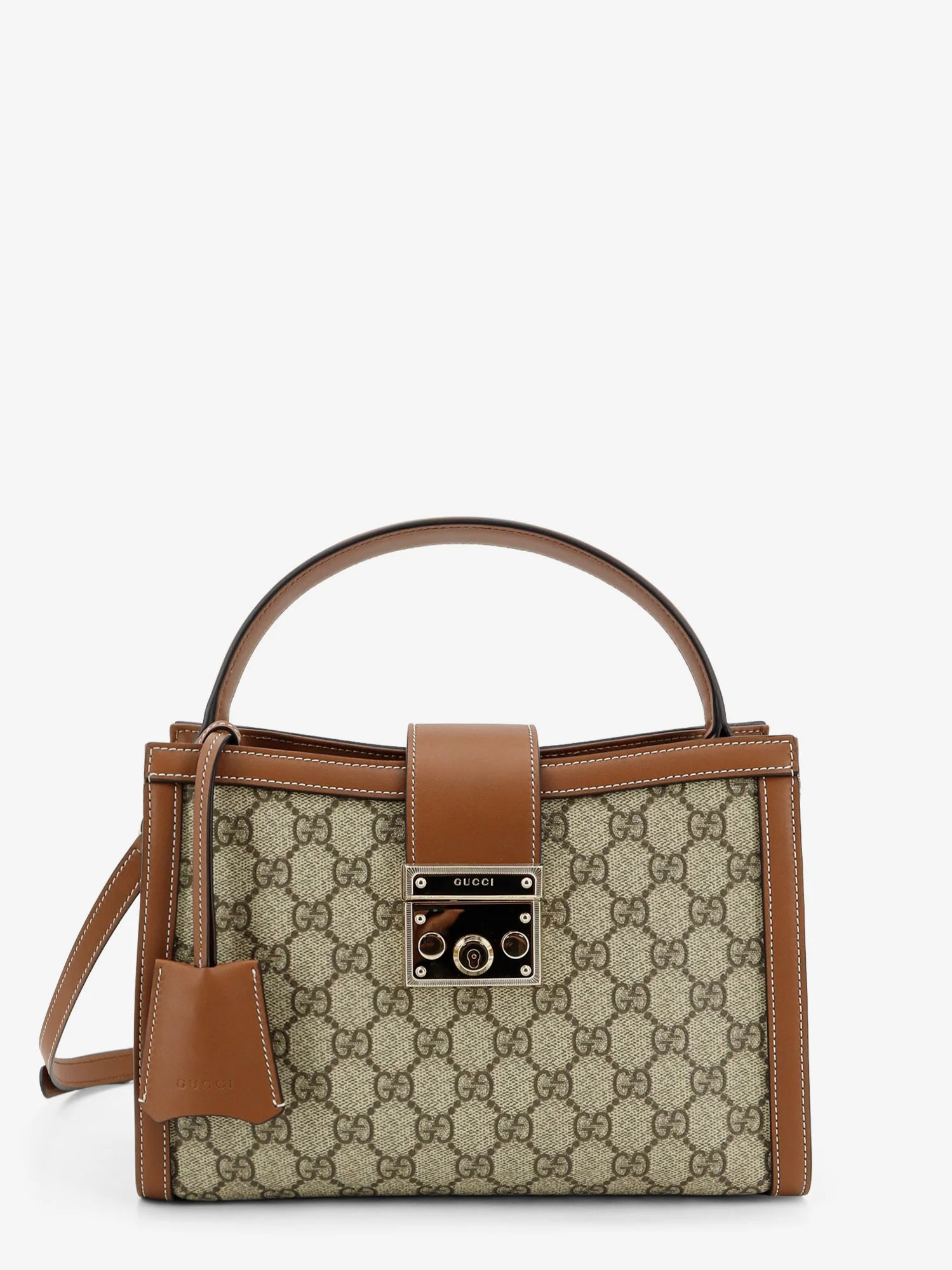 Padlock handbag with shoulder strap