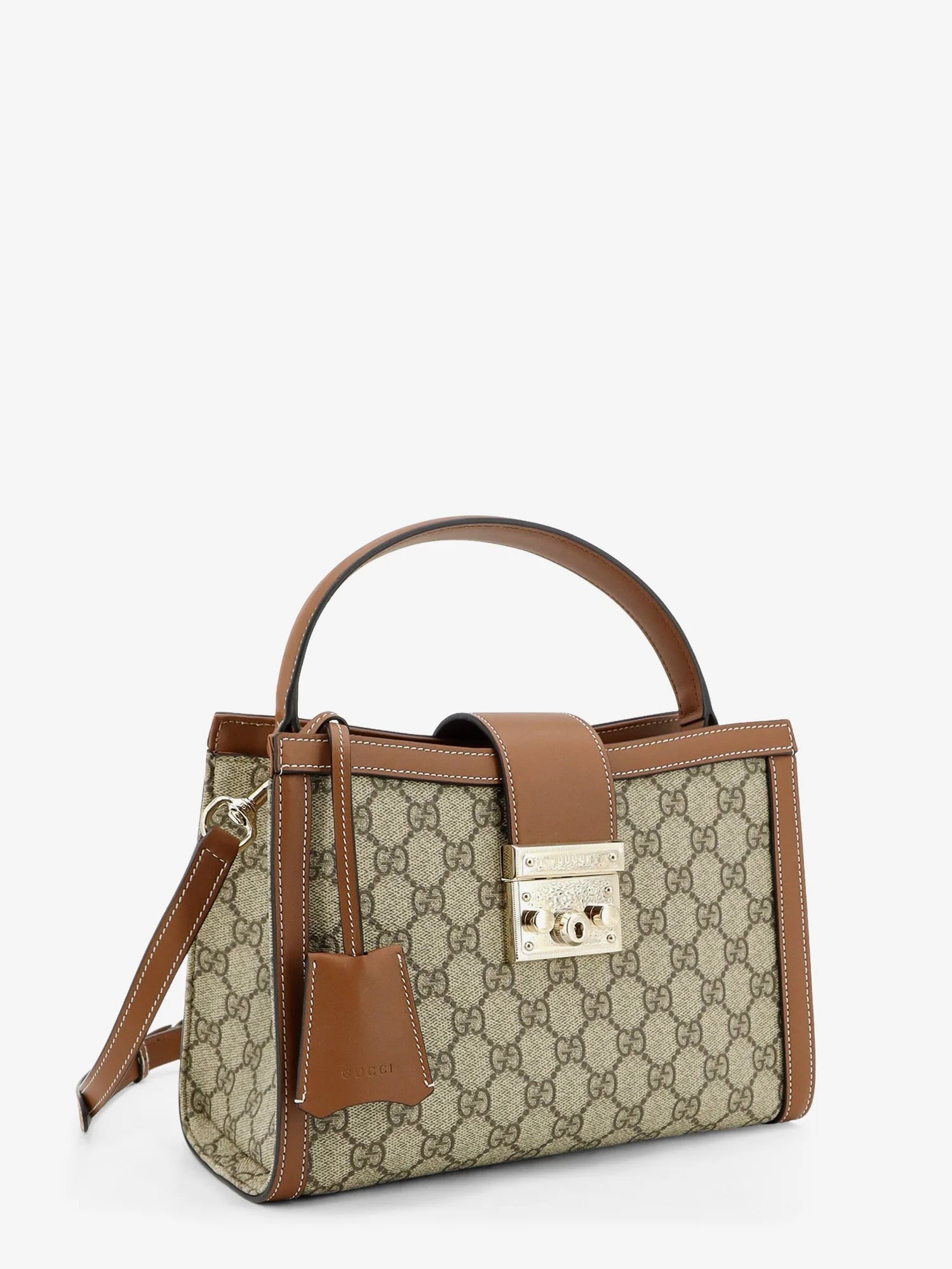 Padlock handbag with shoulder strap