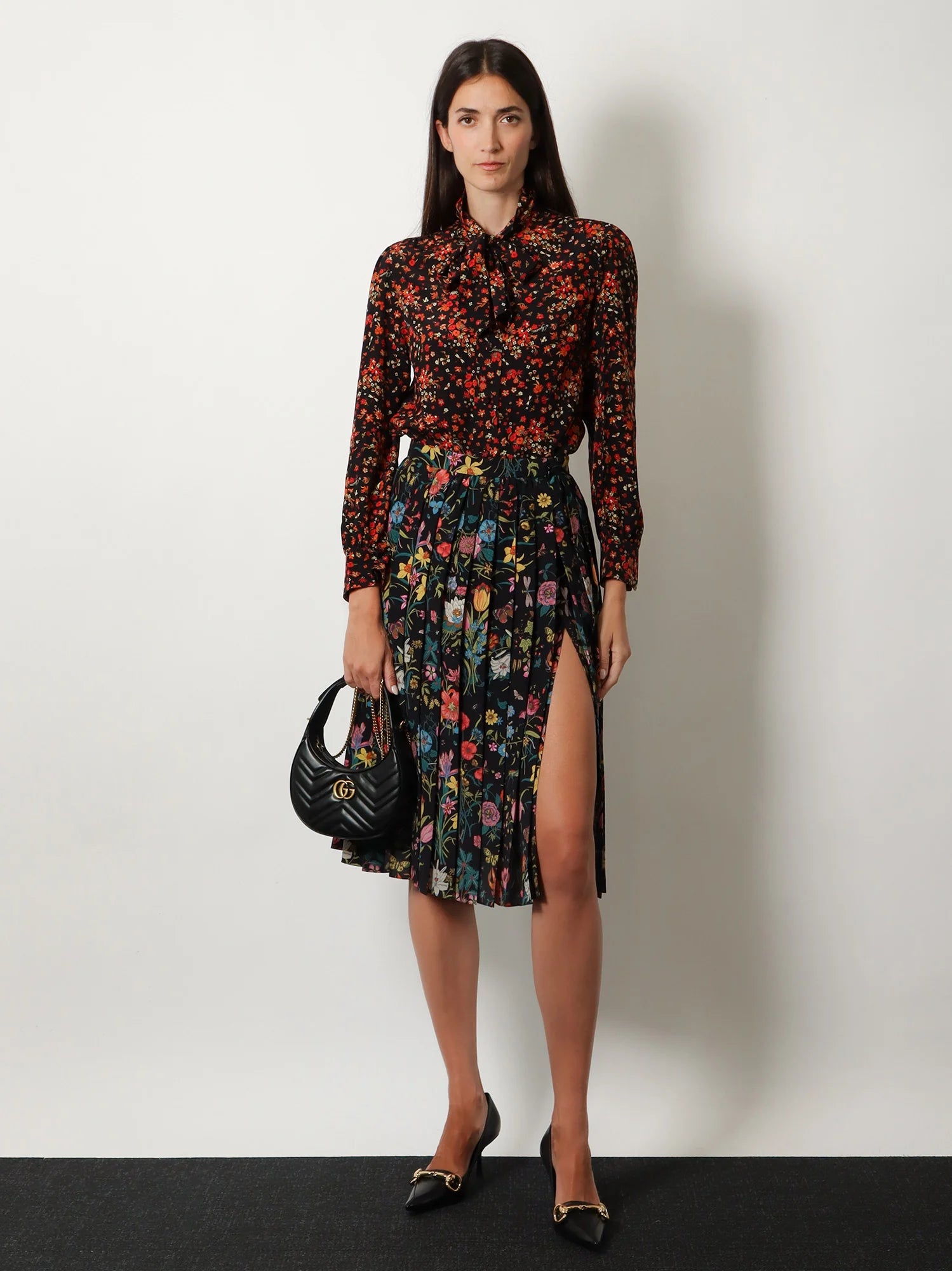 Silk midi skirt with floral print