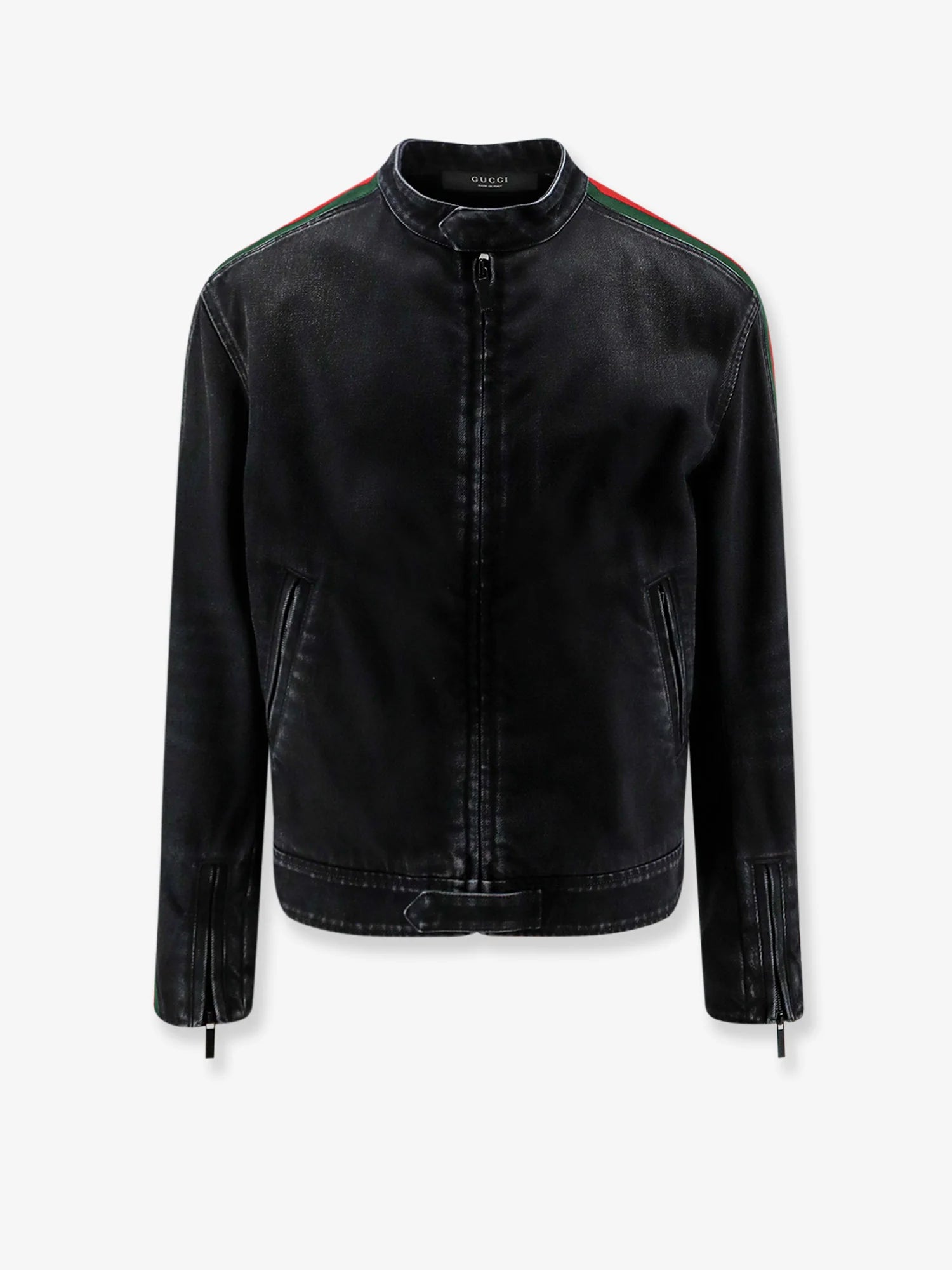 Black denim jacket certified cotton jacket with a faded effect