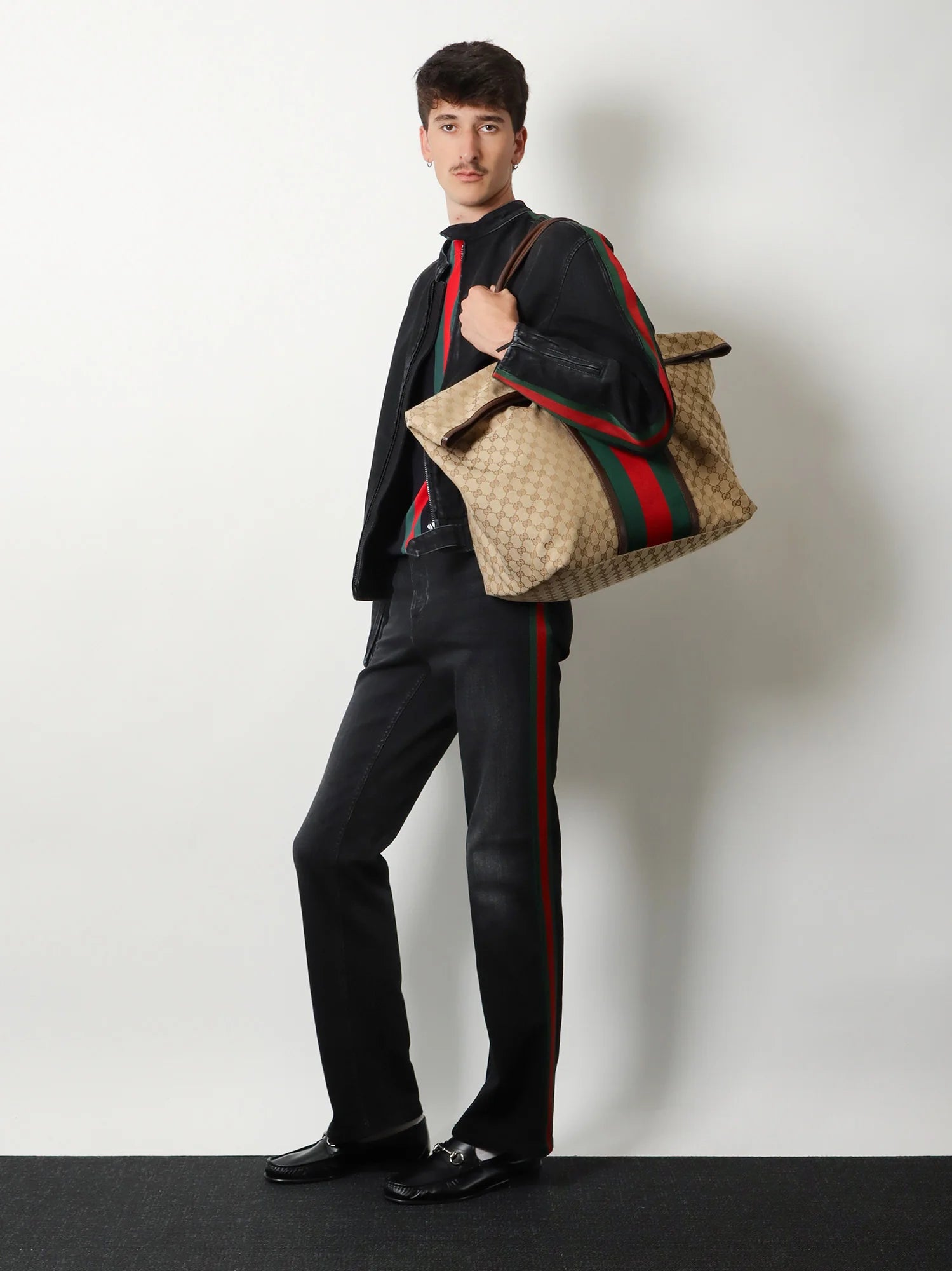 GG fabric travel bag with Web detail on the front