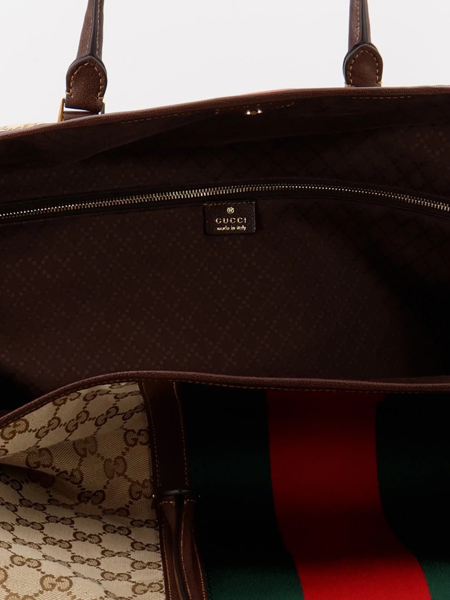 GG fabric travel bag with Web detail on the front