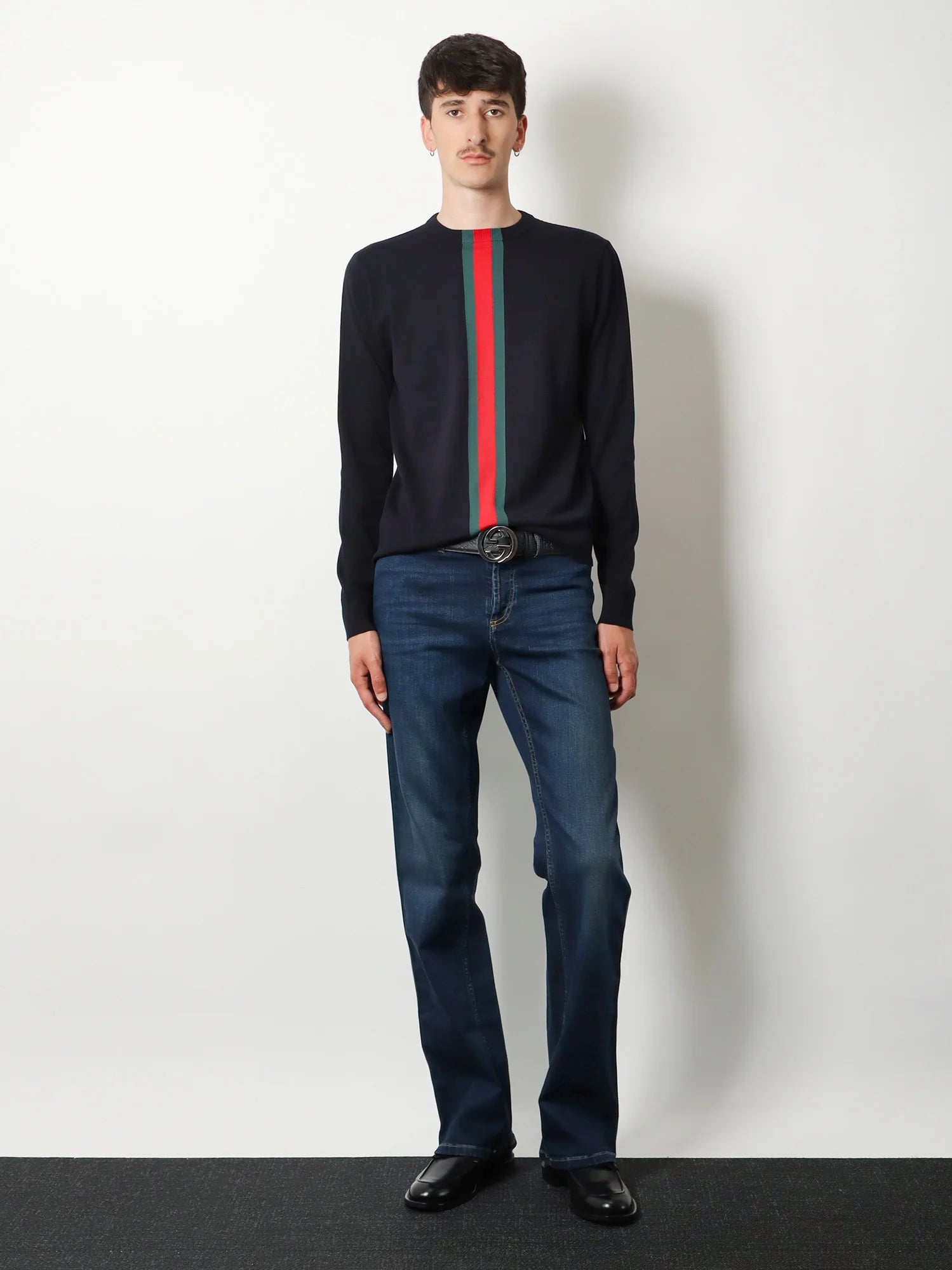 Cotton sweater with Nastro Web inlay