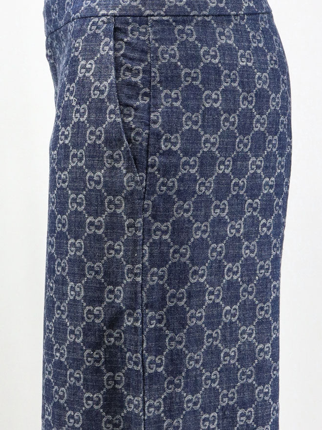 Cotton denim trousers with GG motif