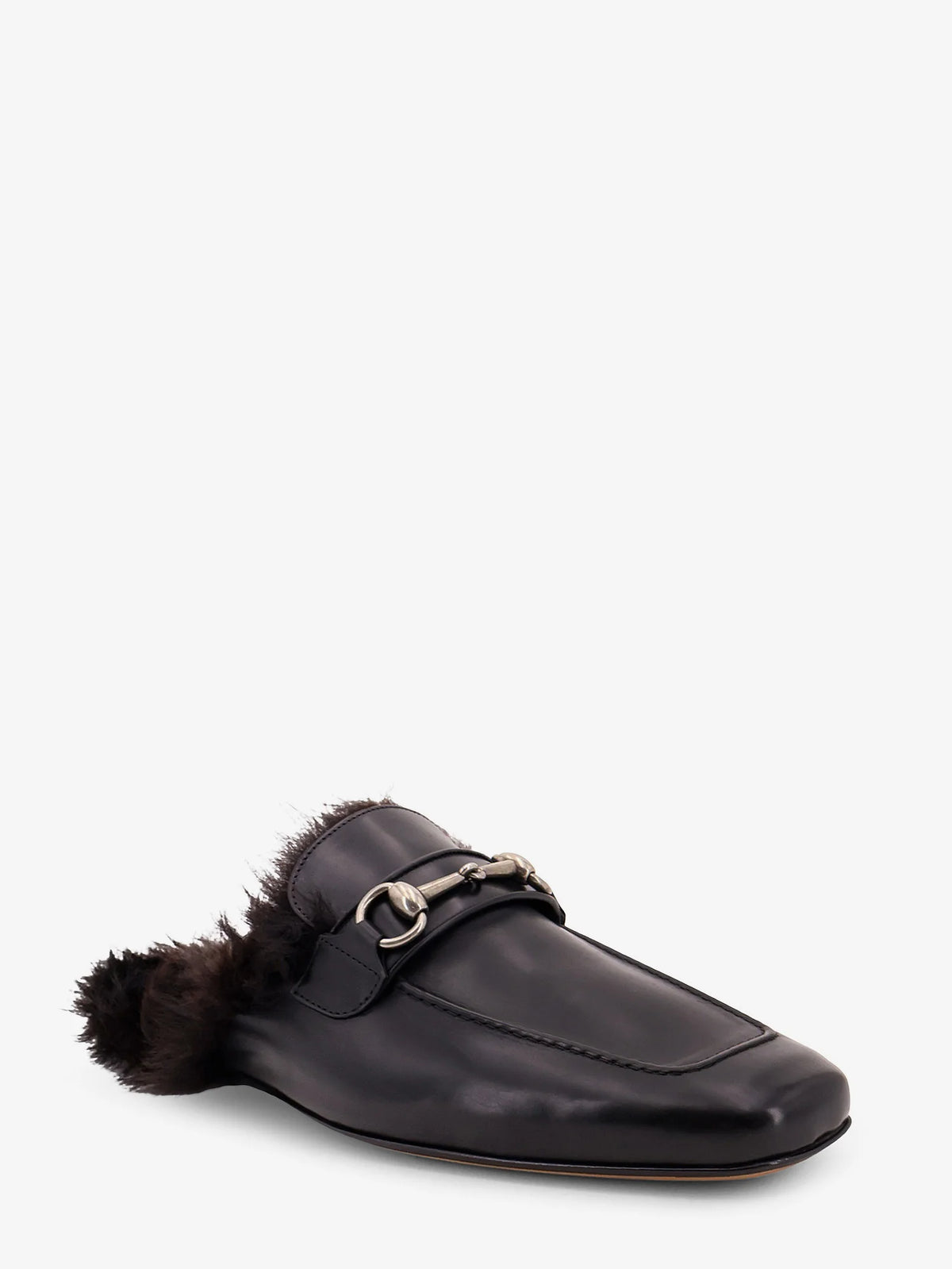 Black leather slipper with Horsebit