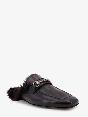 Black leather slipper with Horsebit