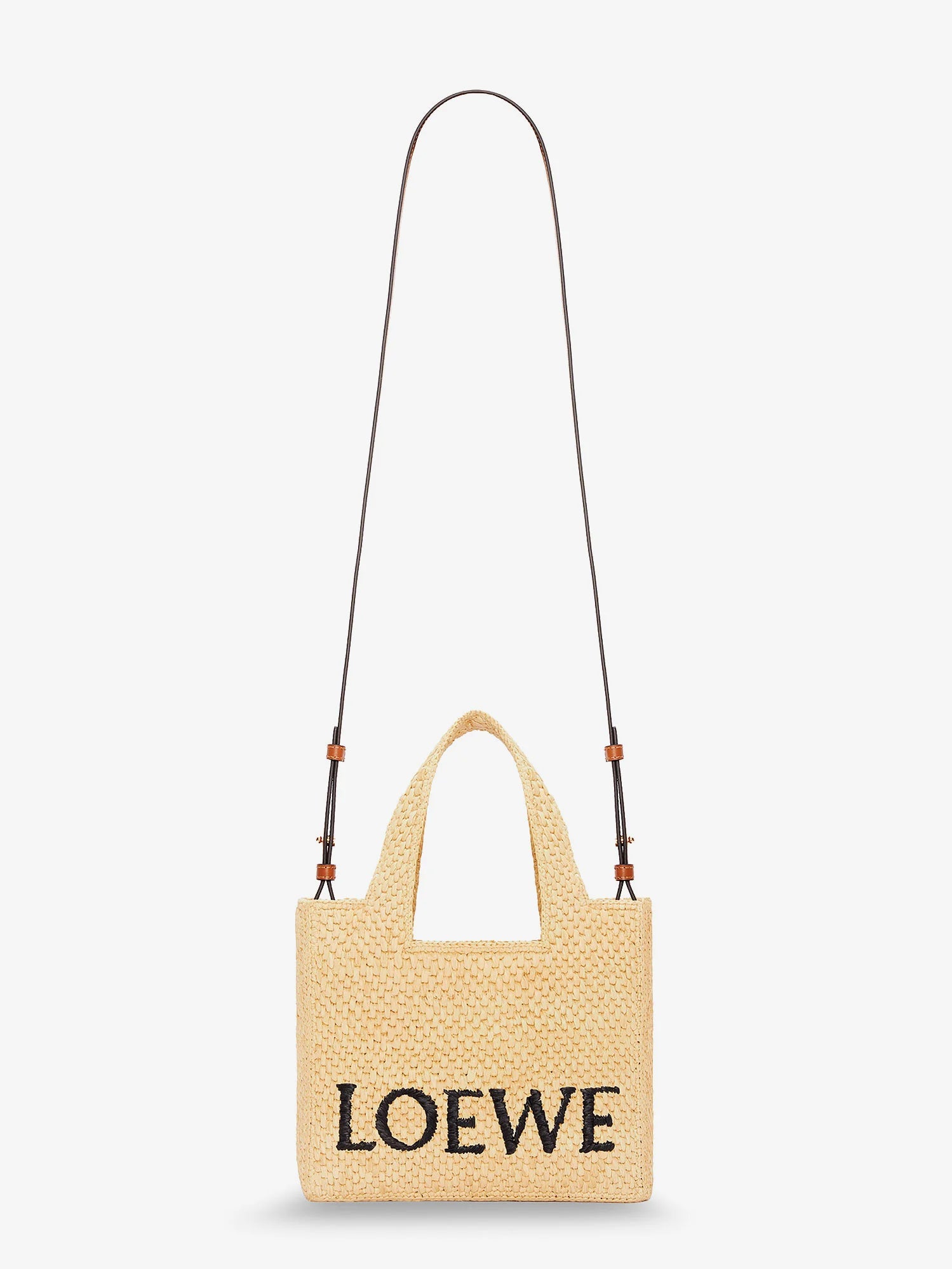 Paula's Ibiza -Small Loewe Font raffia handbag with embroidered logo on the front