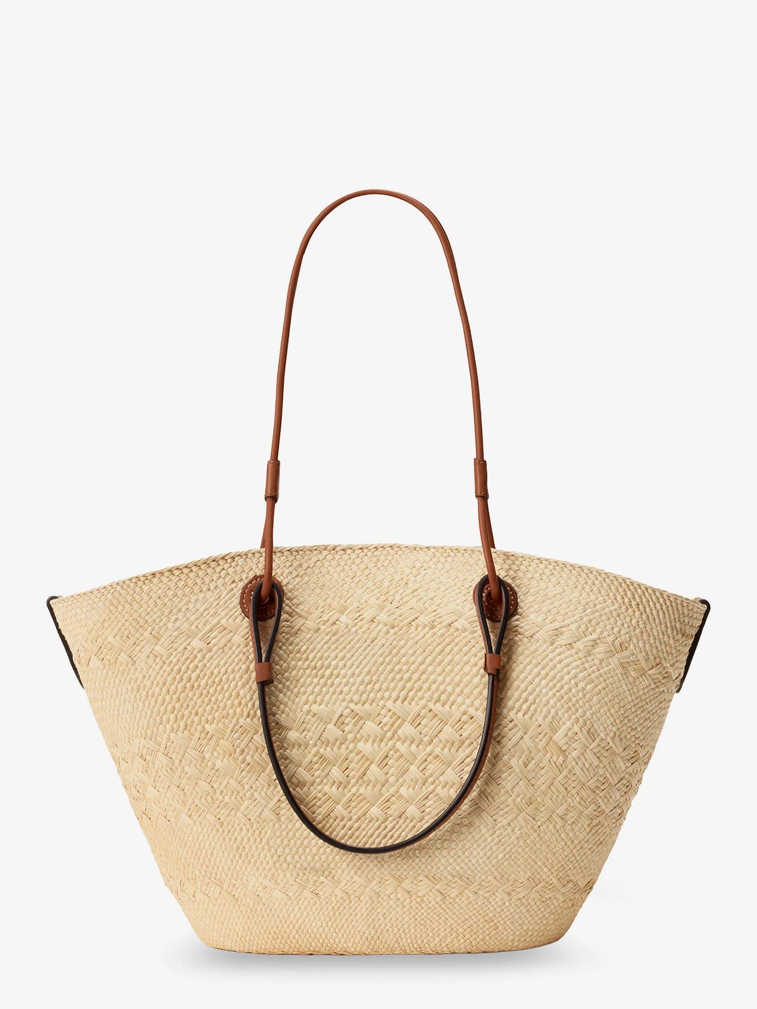 Paula's Ibiza -Anagram raffia and leather shoulder bag