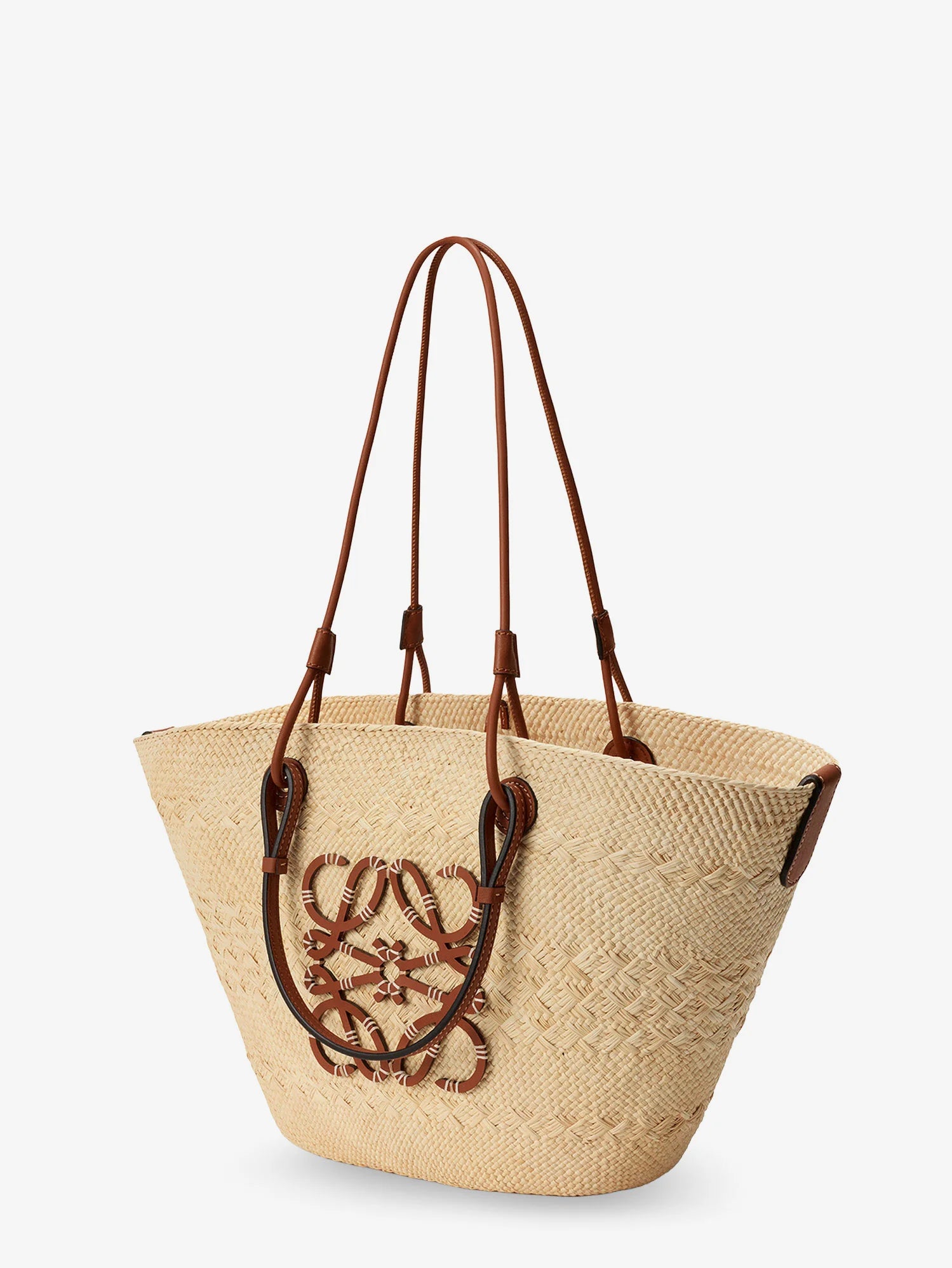 Paula's Ibiza -Anagram raffia and leather shoulder bag
