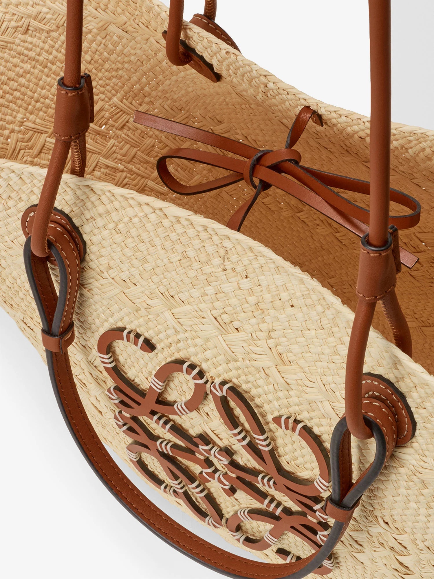 Paula's Ibiza -Anagram raffia and leather shoulder bag