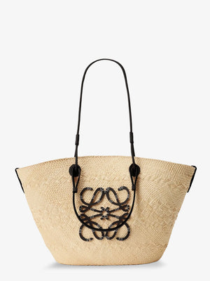 Paula's Ibiza Anagram leather and iraca palm shoulder bag