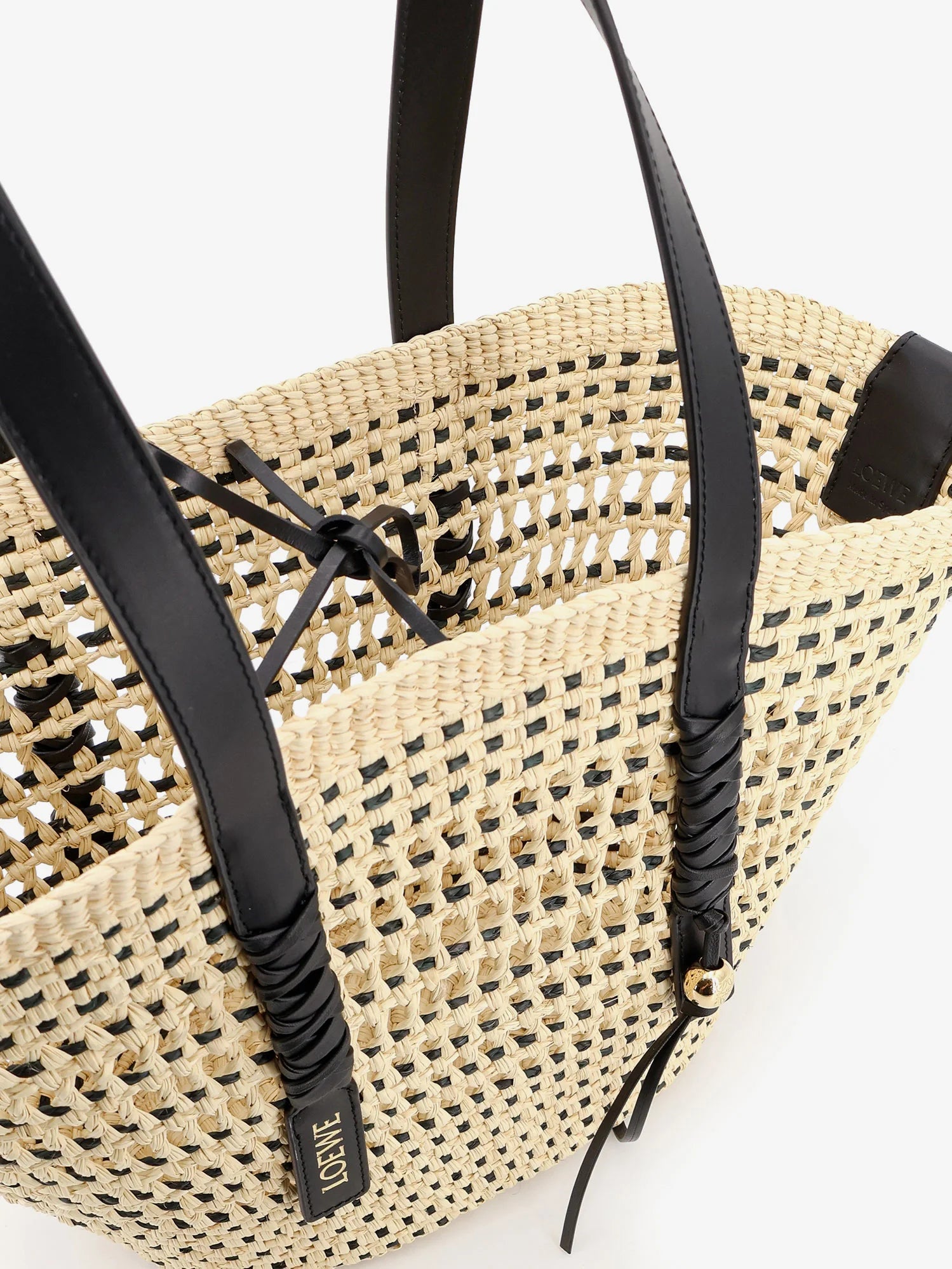 Paula's Ibiza -Braid raffia and leather shoulder bag