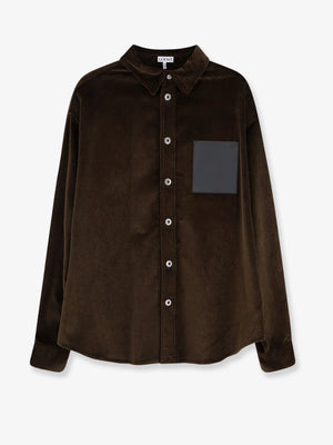 Corduroy shirt with leather pocket
