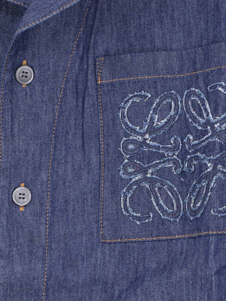 Blue denim shirt with embroidered Anagram logo