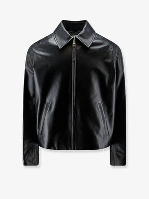 Leather jacket with back logo patch