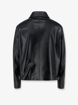 Leather jacket with back logo patch