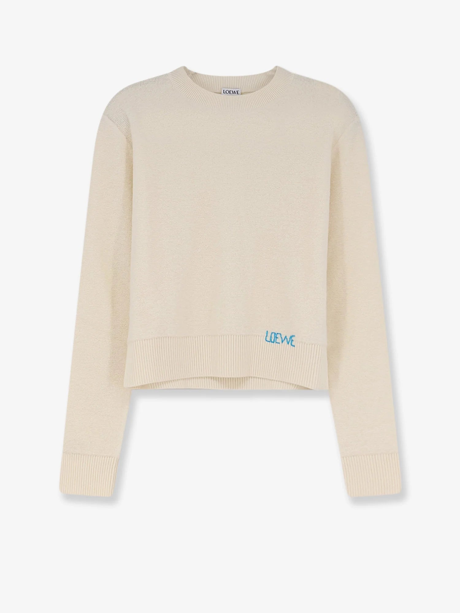 Wool sweater with contrasting embroidered logo on the bottom