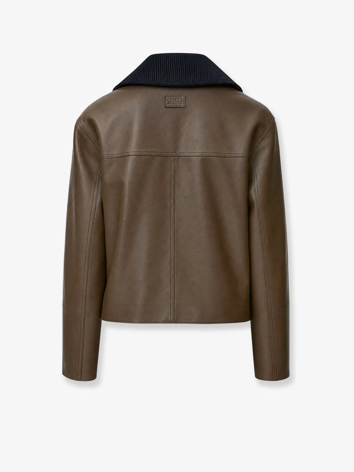 Lightweight nappa leather short jacket with a corduroy collar