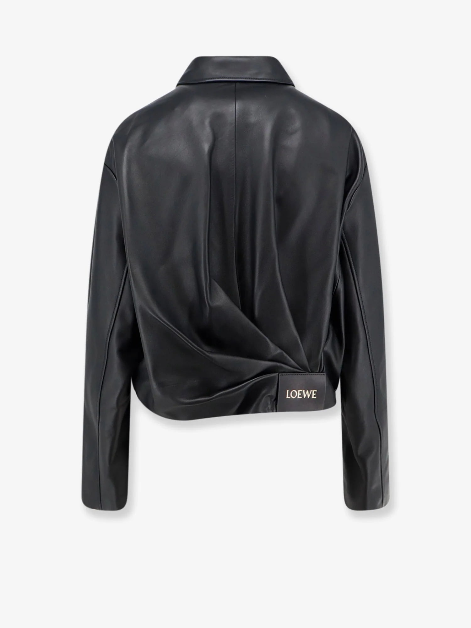 Cropped leather jacket with back logo patch
