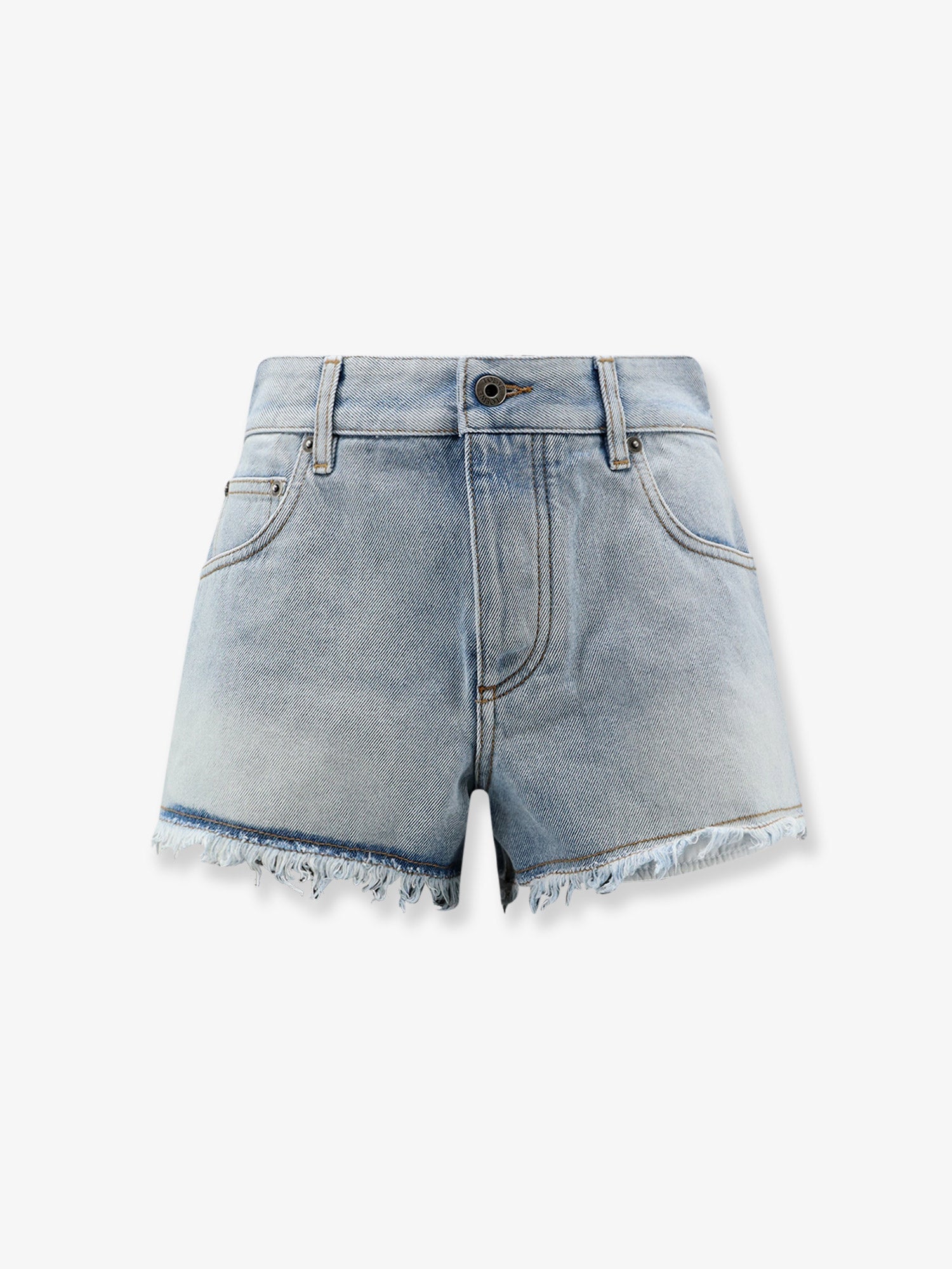 Paula's Ibiza-Blue denim bermuda shorts with frayed edges