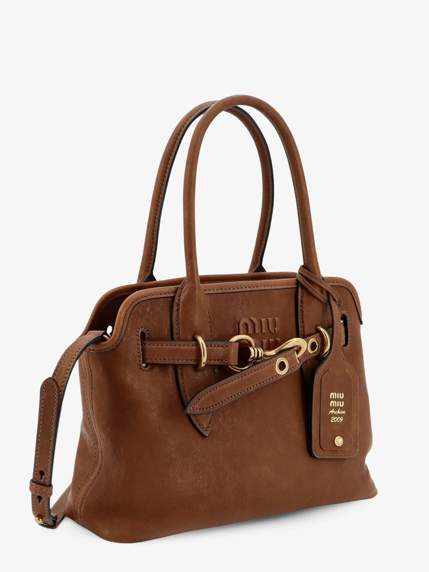 Aventure leather handbag with embossed lettering logo