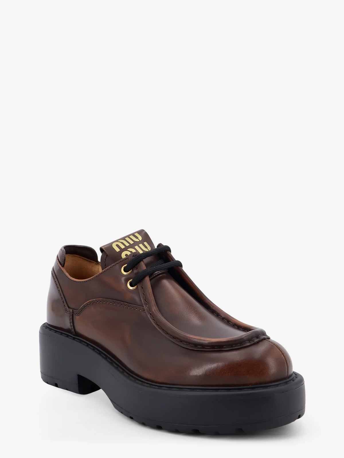 Leather lace-up with front lettering logo