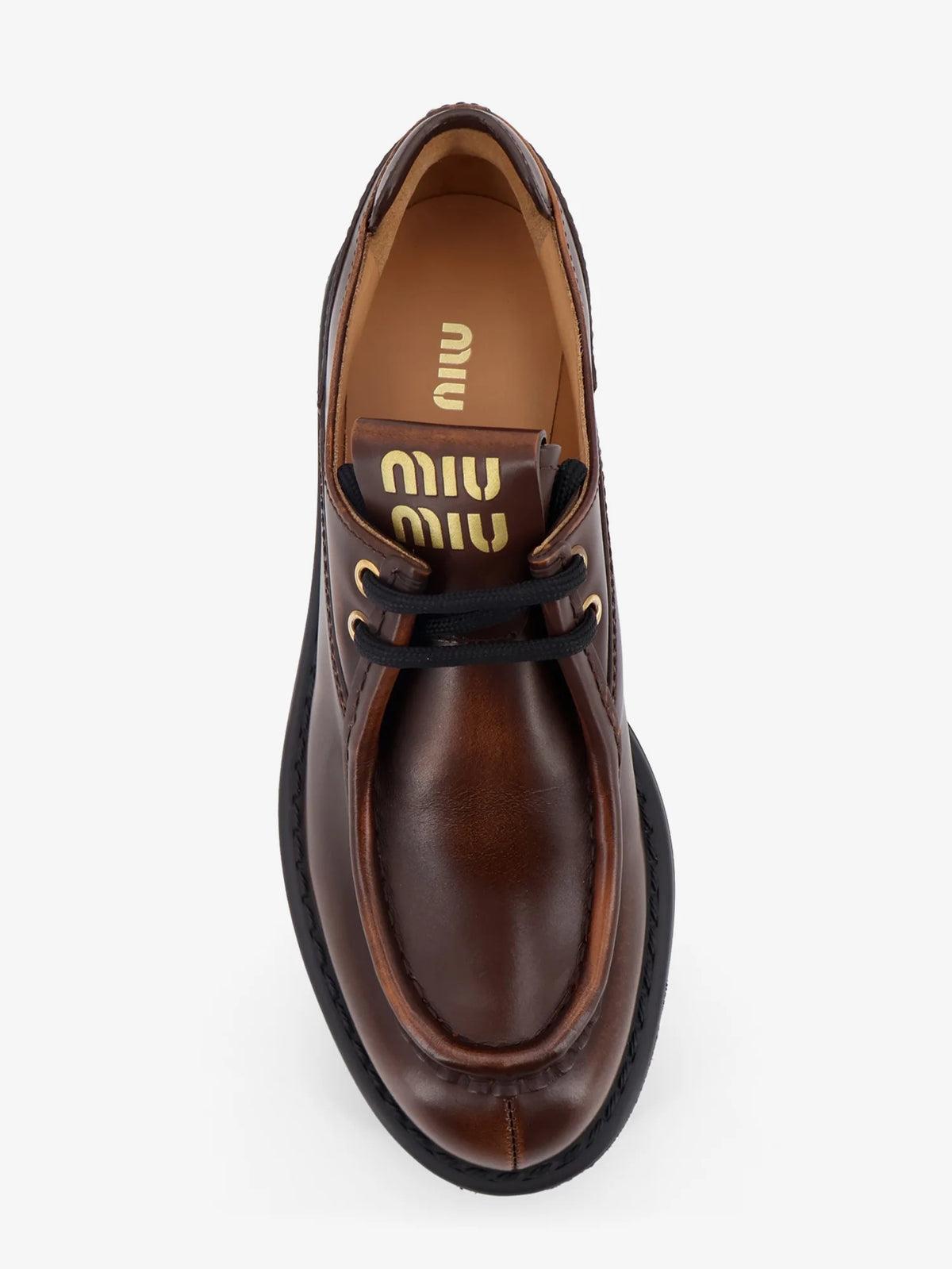 Leather lace-up with front lettering logo