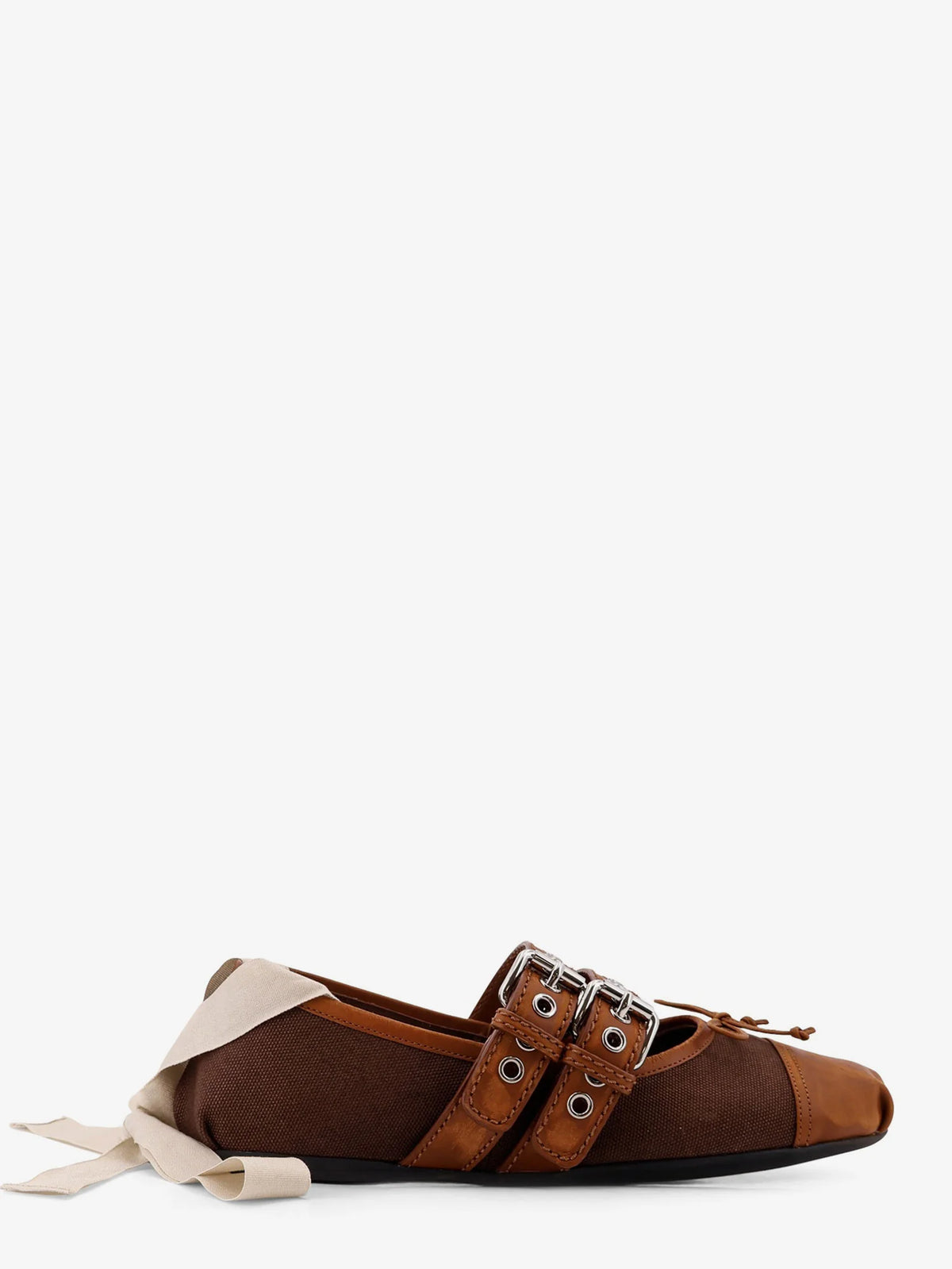 Canvas and leather blend ballerinas