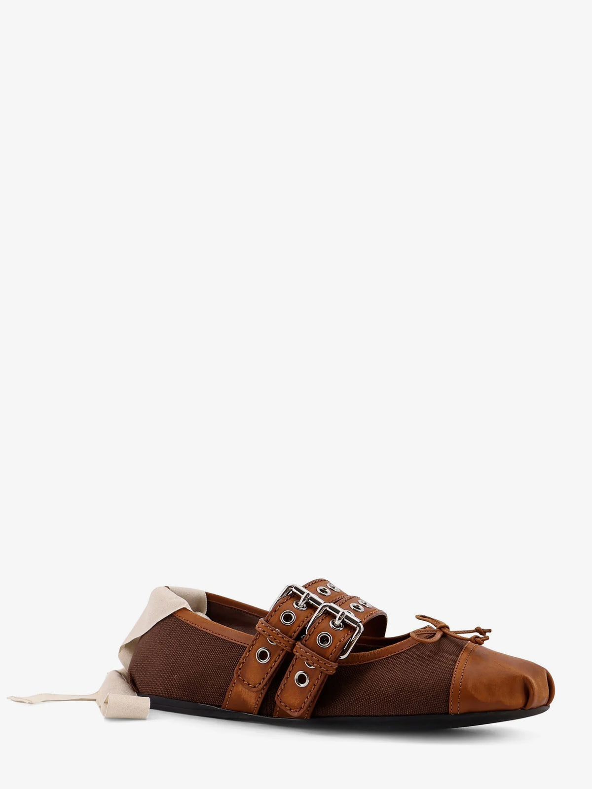Canvas and leather blend ballerinas