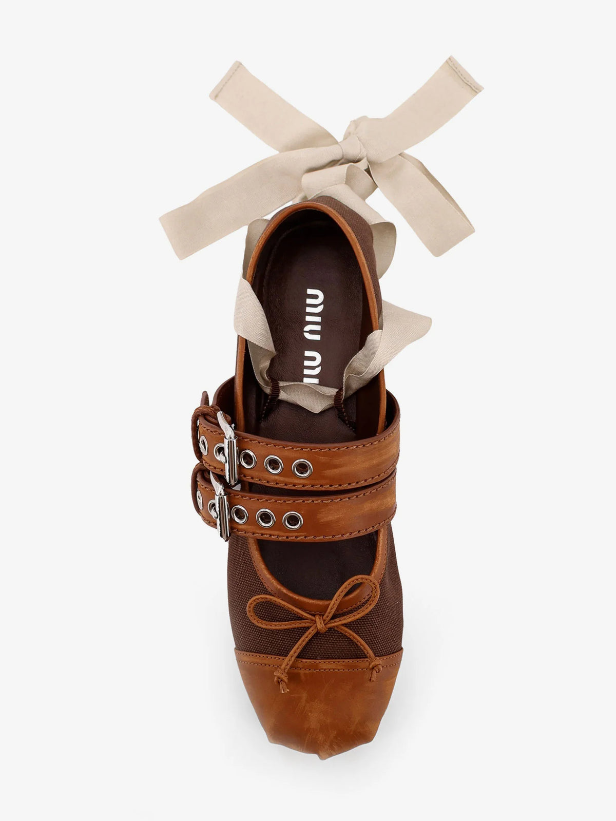 Canvas and leather blend ballerinas