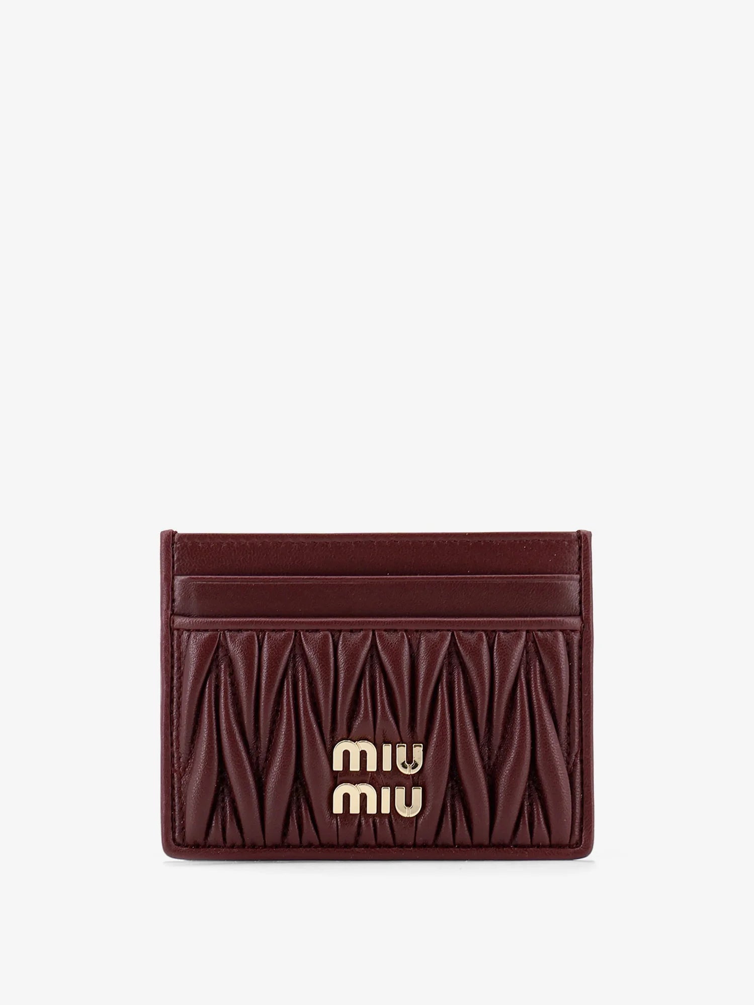 Matelassé leather card holder with metal lettering logo