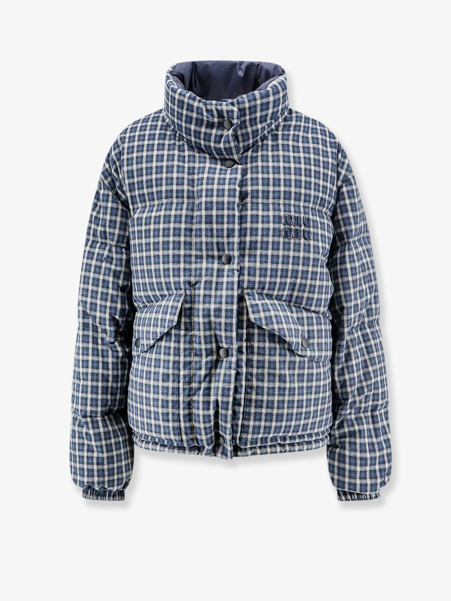Reversible madras flannel down jacket