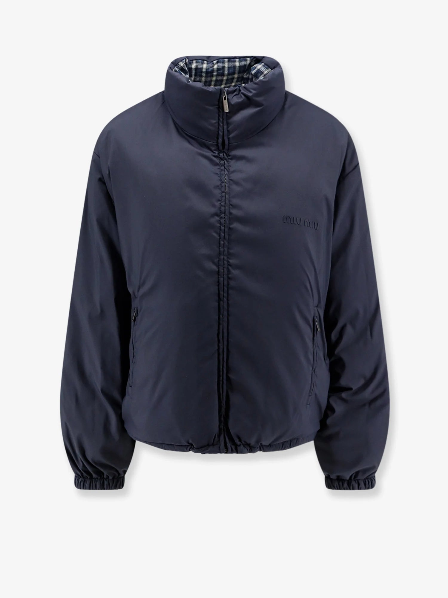 Reversible madras flannel down jacket