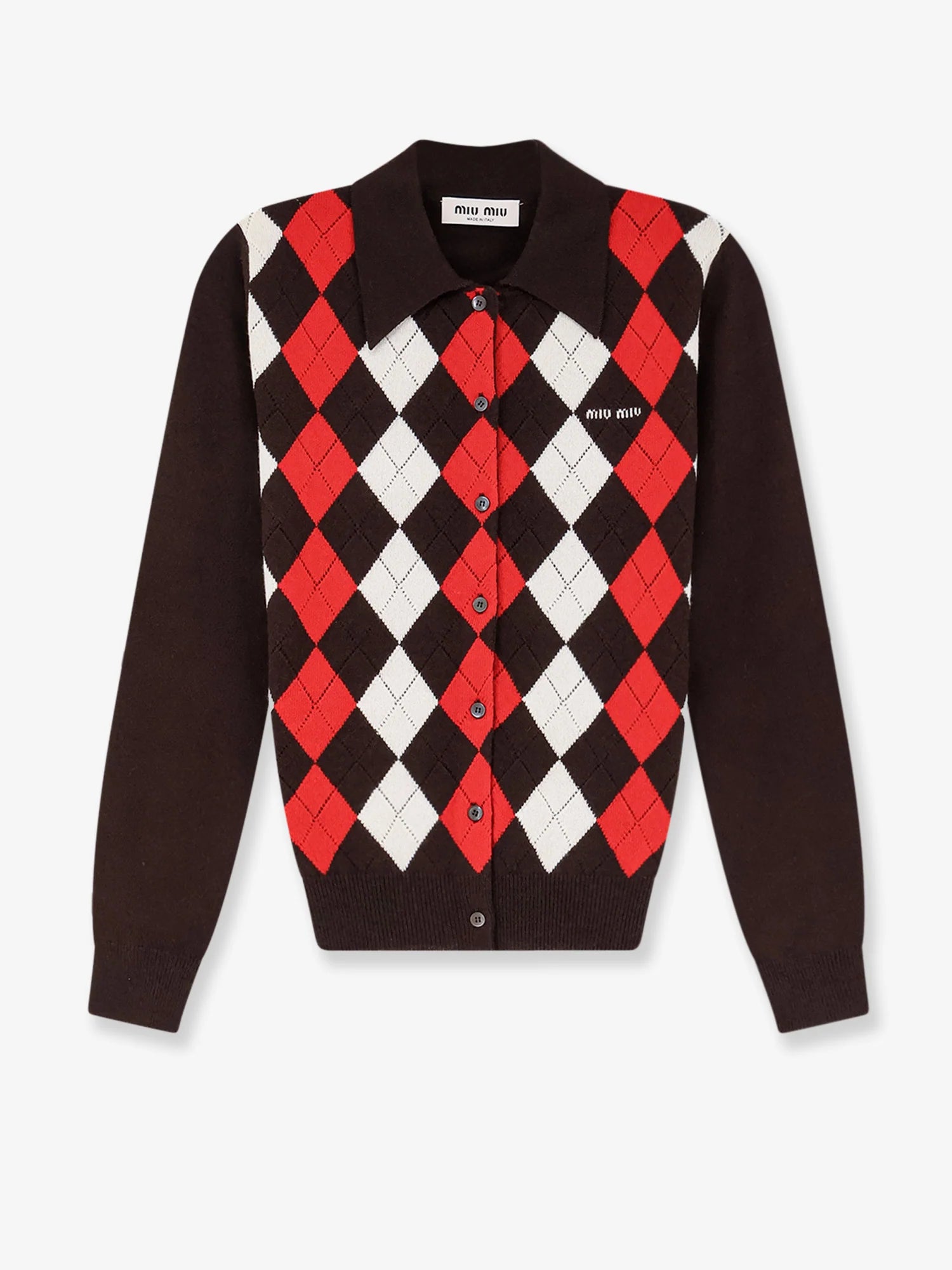 Diamond-patterned cashmere cardigan